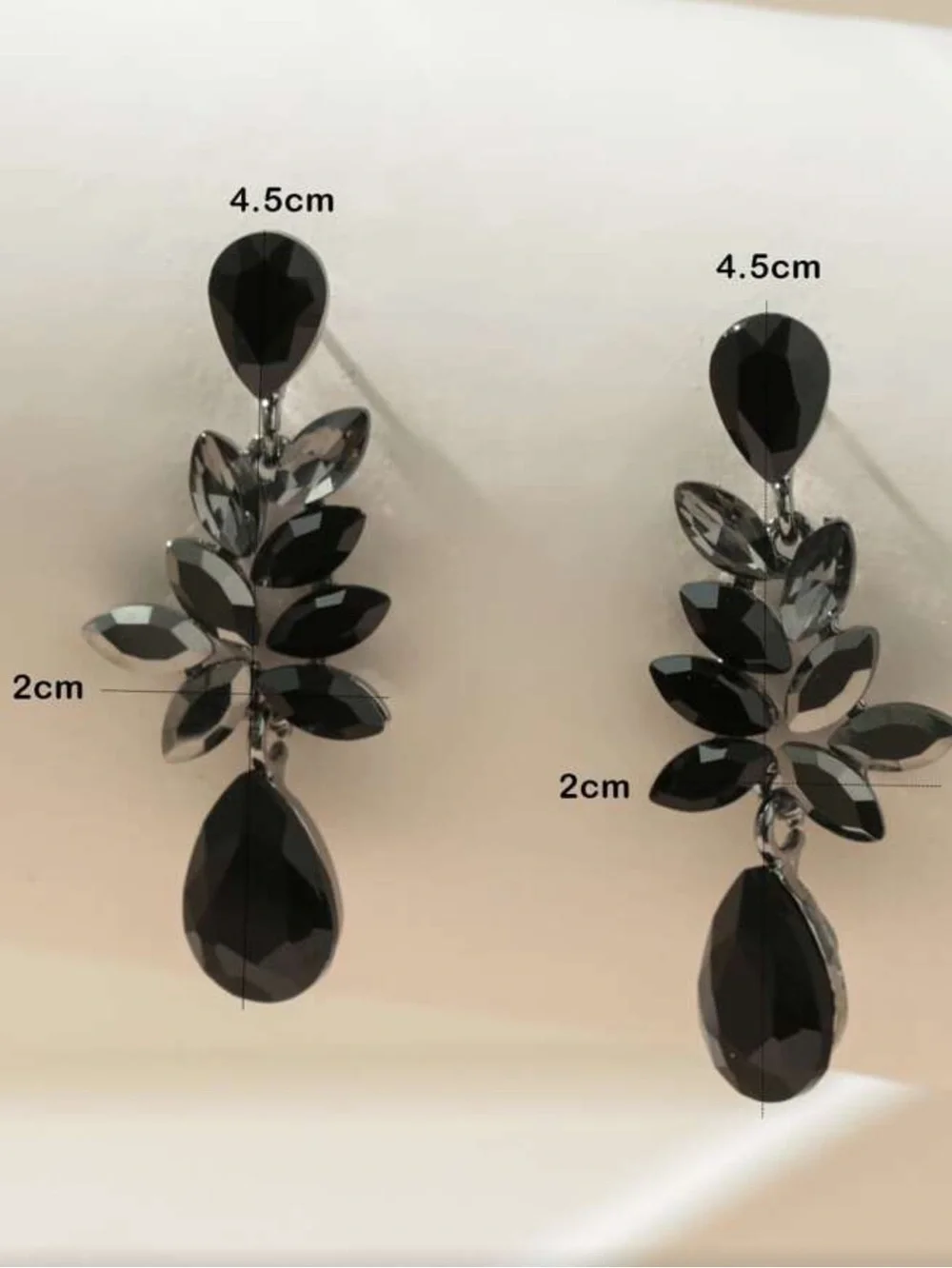 Elegant Black Teardrop Crystal Leaf Earrings